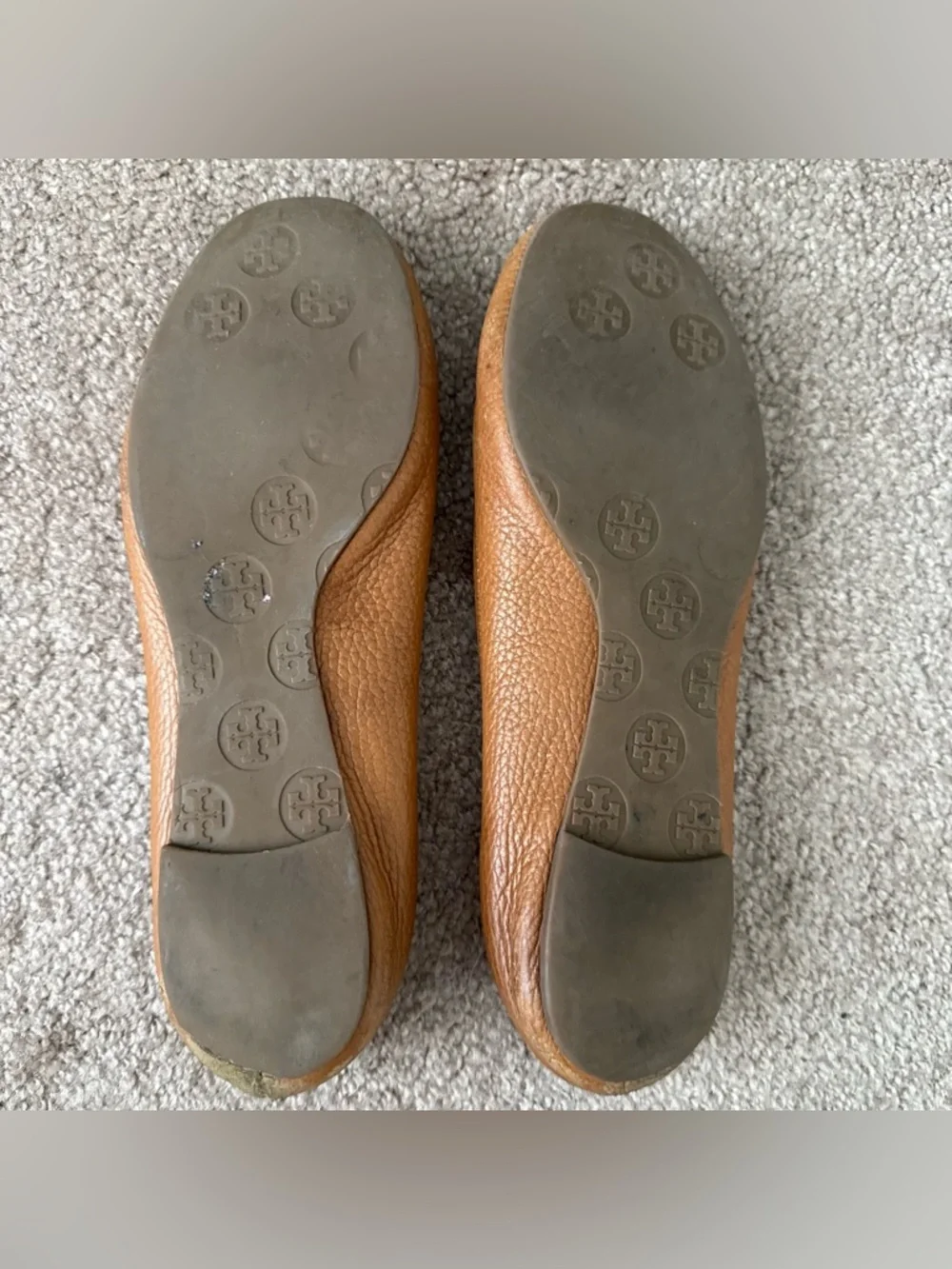 Tory Burch Reva Pebbled Leather Ballet Flats Royal Tan Camel Women Shoe